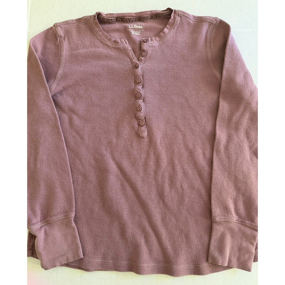 LL Bean Women’s M Mauve Waffle Henley Top Pink Stretchy Y2K Bella Swan Size M